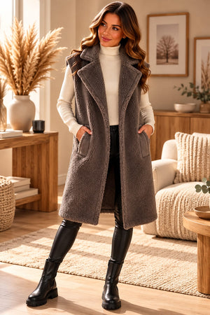 Lange Teddy-Weste „Velours“